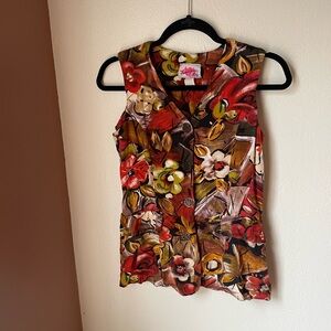 Vintage Floral Sleeveless Blouse
